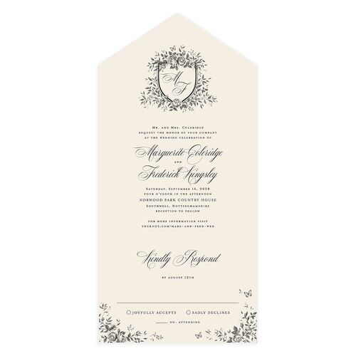 Elegant Rose Crest All-in-One Wedding Invitations Midnight Signature Light Both Recipient and Return Addresses No