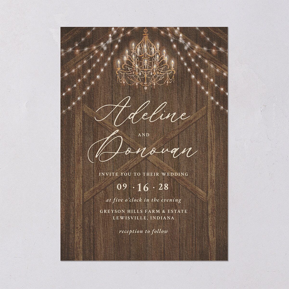 Farmhouse Lights Wedding Invitations Walnut Signature Blank No Standard
