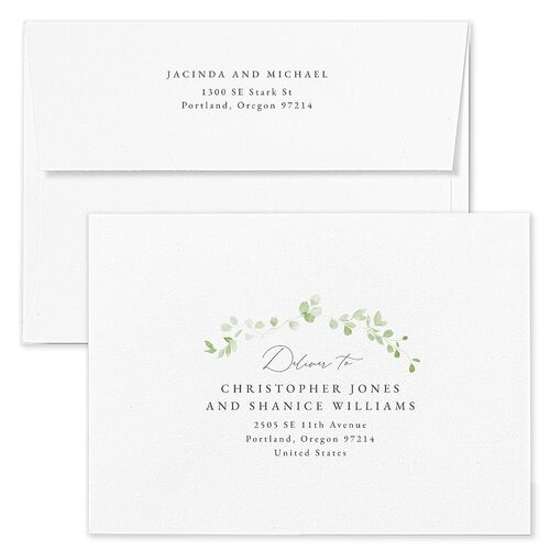 Fairytale Eucalyptus Wedding Invitation Envelopes Blue Pure White Return Address Standard Signature