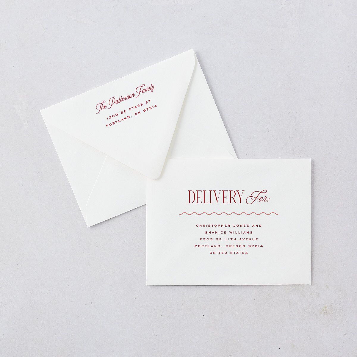 Most Wonderful Greeting Thank You Card Euro Envelopes White Maroon Both Recipient and Return Addresses Luxe Signature
