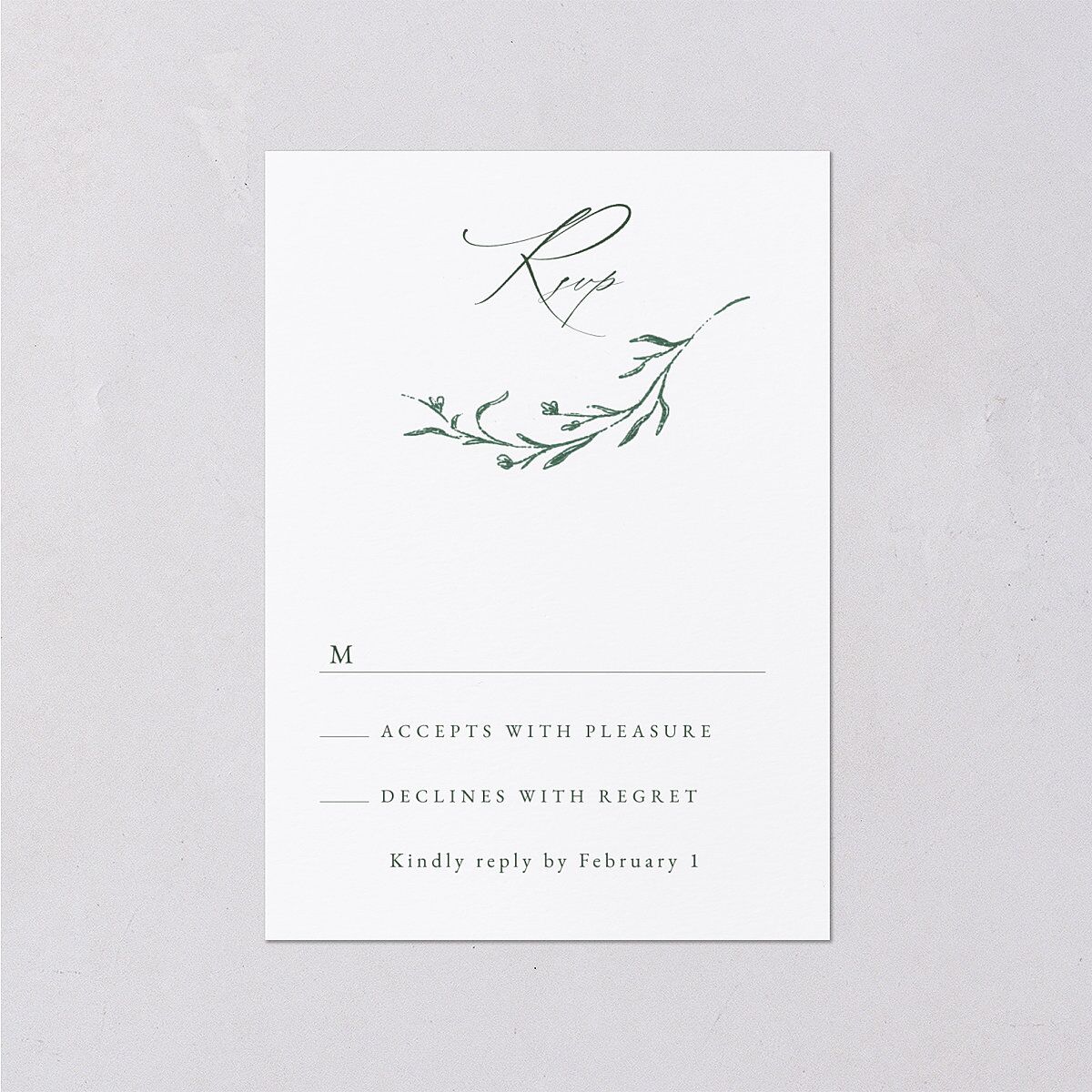 Illustrated Vines Wedding Response Cards Hunter Green Signature Standard