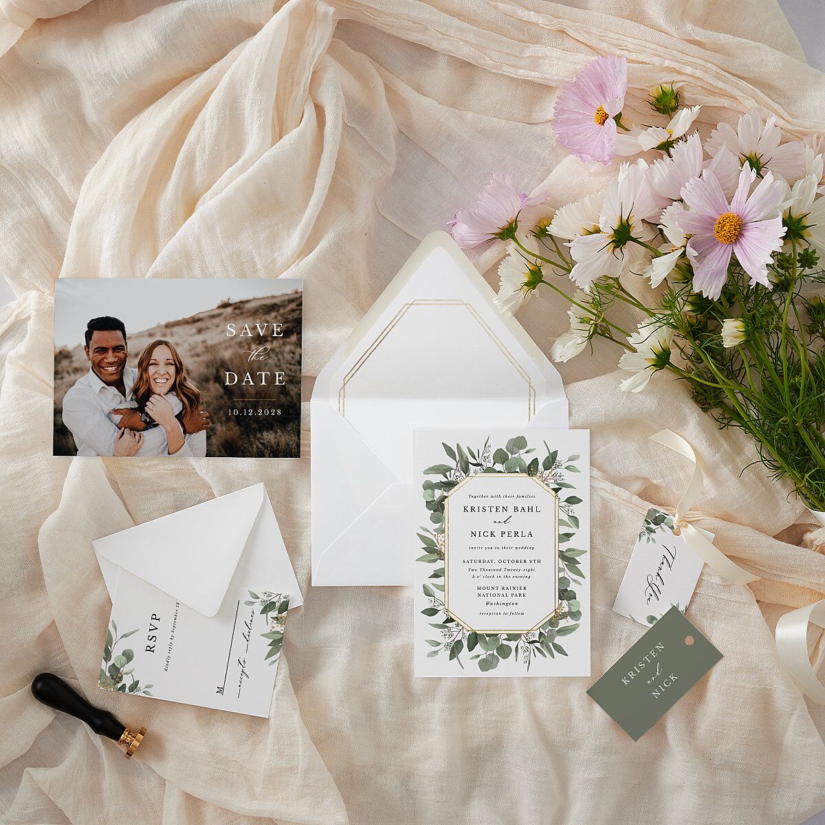 Eucalyptus Frame Favor Gift Tags No Foil Pure White Signature