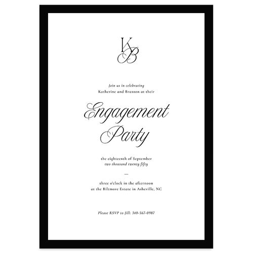 Refined Monogram Engagement Party Invitations Midnight Signature Blank Standard