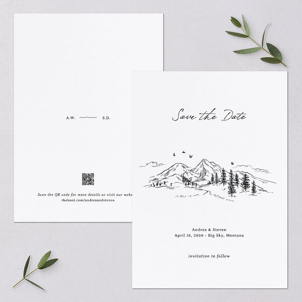 Elegant Mountain Monogram Save the Date Cards Pure White Signature smooth Blank No Standard