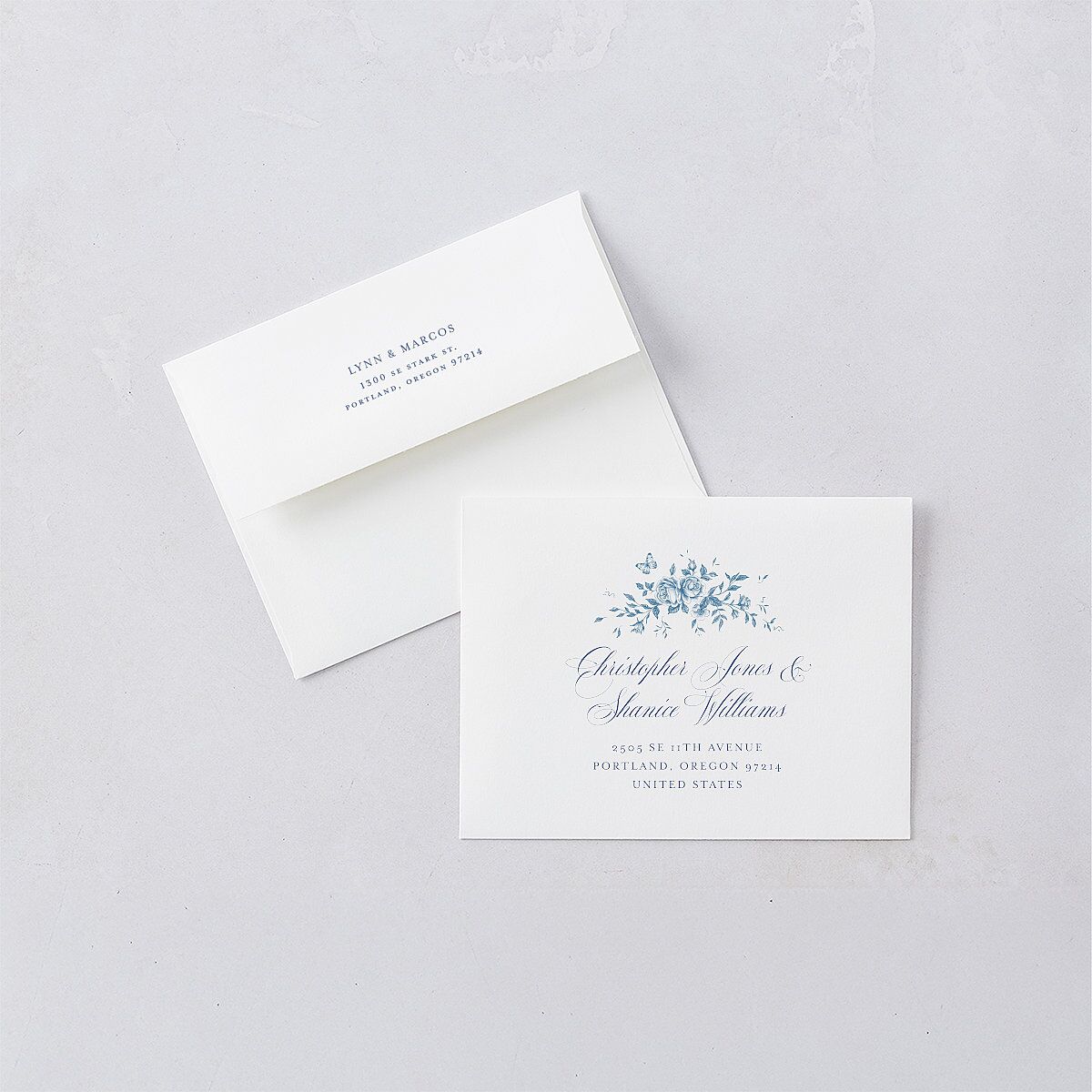 Rose Crest Photo Save the Date Petite Cards Regency Blue Signature smooth Blank No