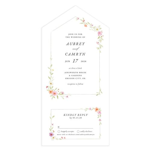 Classic Wildflower Frame All-in-One Wedding Invitations Pink Cotton Signature Light Both Recipient and Return Addresses No