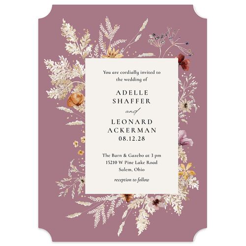 Dried Blooms Wedding Invitations Gold Mauve Signature Blank No Ticket