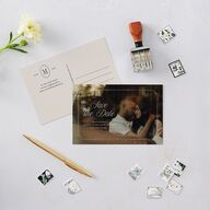 Elegant Oval Monogram Save the Date Postcards Sand