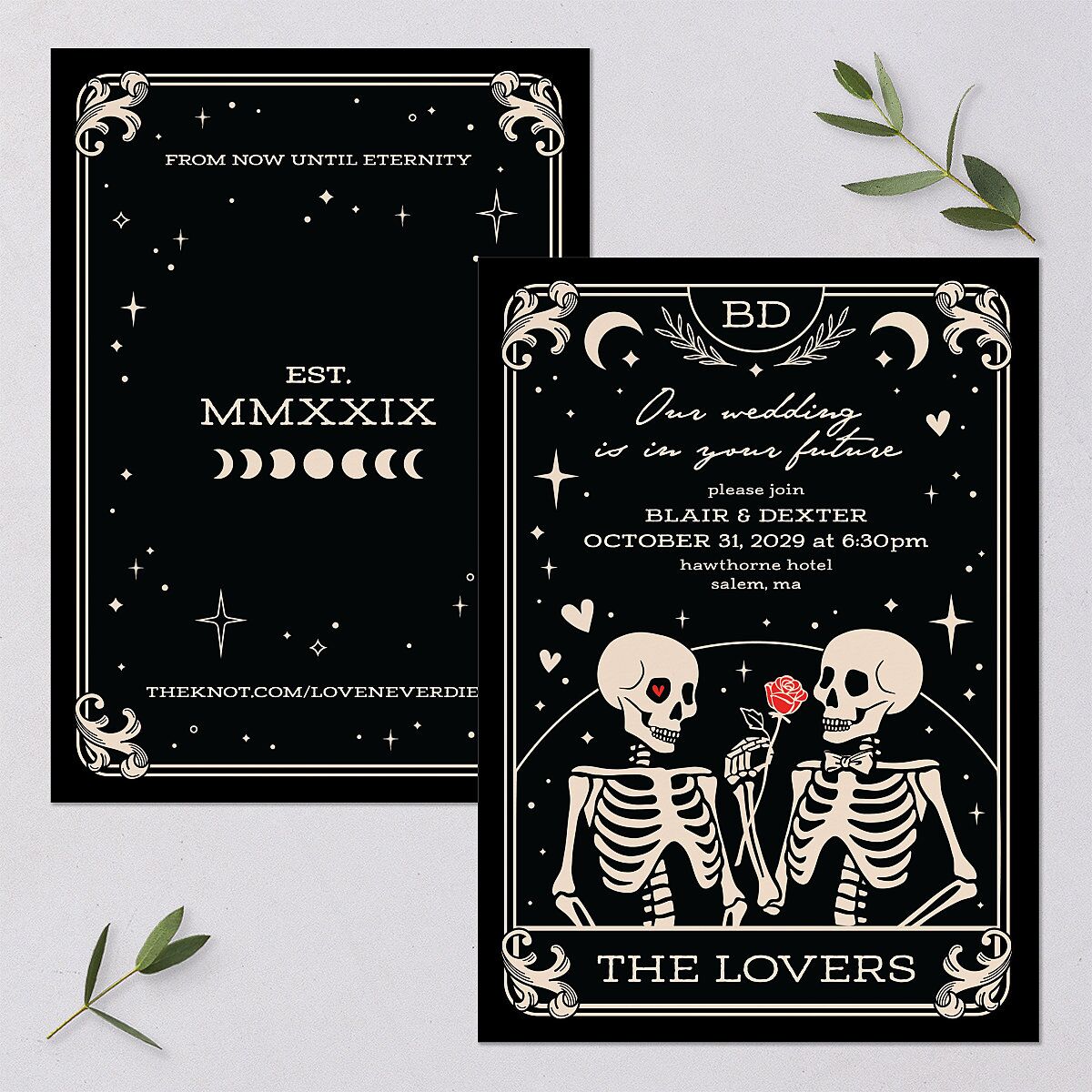 Halloween Tarot Skeletons Wedding Invitations Midnight Signature Blank No Standard
