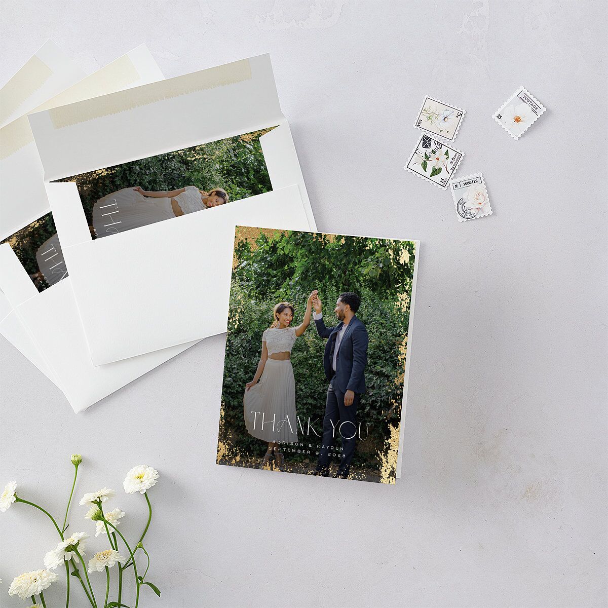 Metallic Edge Thank You Cards Gold Pure White