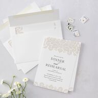 Elegant Damask Rehearsal Dinner Invitations Pure White Signature Blank Standard