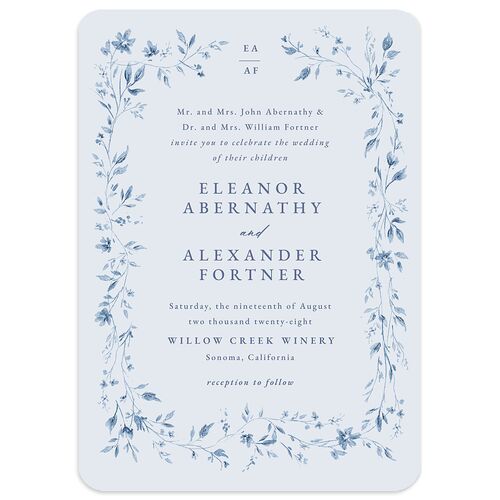 Timeless Floral Wedding Invitations Dusty Blue Signature Blank No Rounded