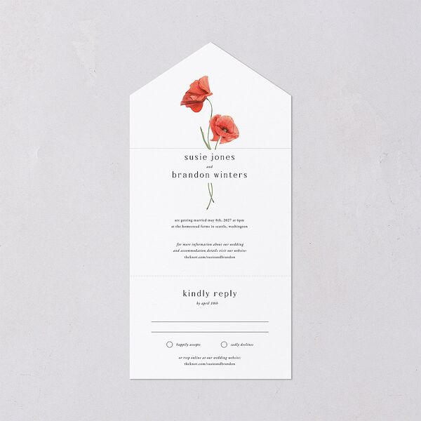 Wild Poppies All-in-One Wedding Invitations Pure White Signature Light Both Recipient and Return Addresses No