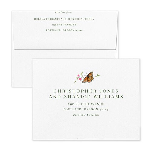 Rustic Butterflies Save the Date Magnet Envelopes White Scottish Green Both Recipient and Return Addresses Signature Standard
