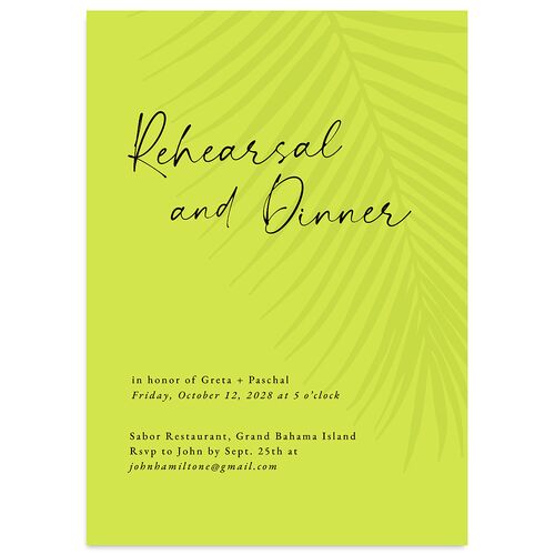 Lavish Palm Rehearsal Dinner Invitations Chartreuse Signature Blank Standard