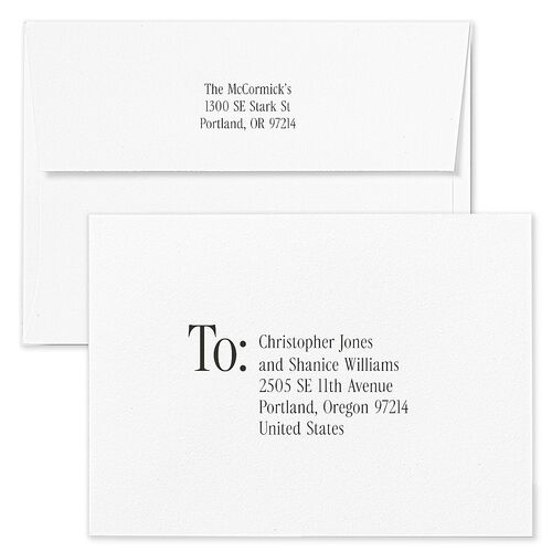 Timeless Happy Holiday Photo Holiday Card Envelopes White Pure White Both Recipient and Return Addresses Standard Signature
