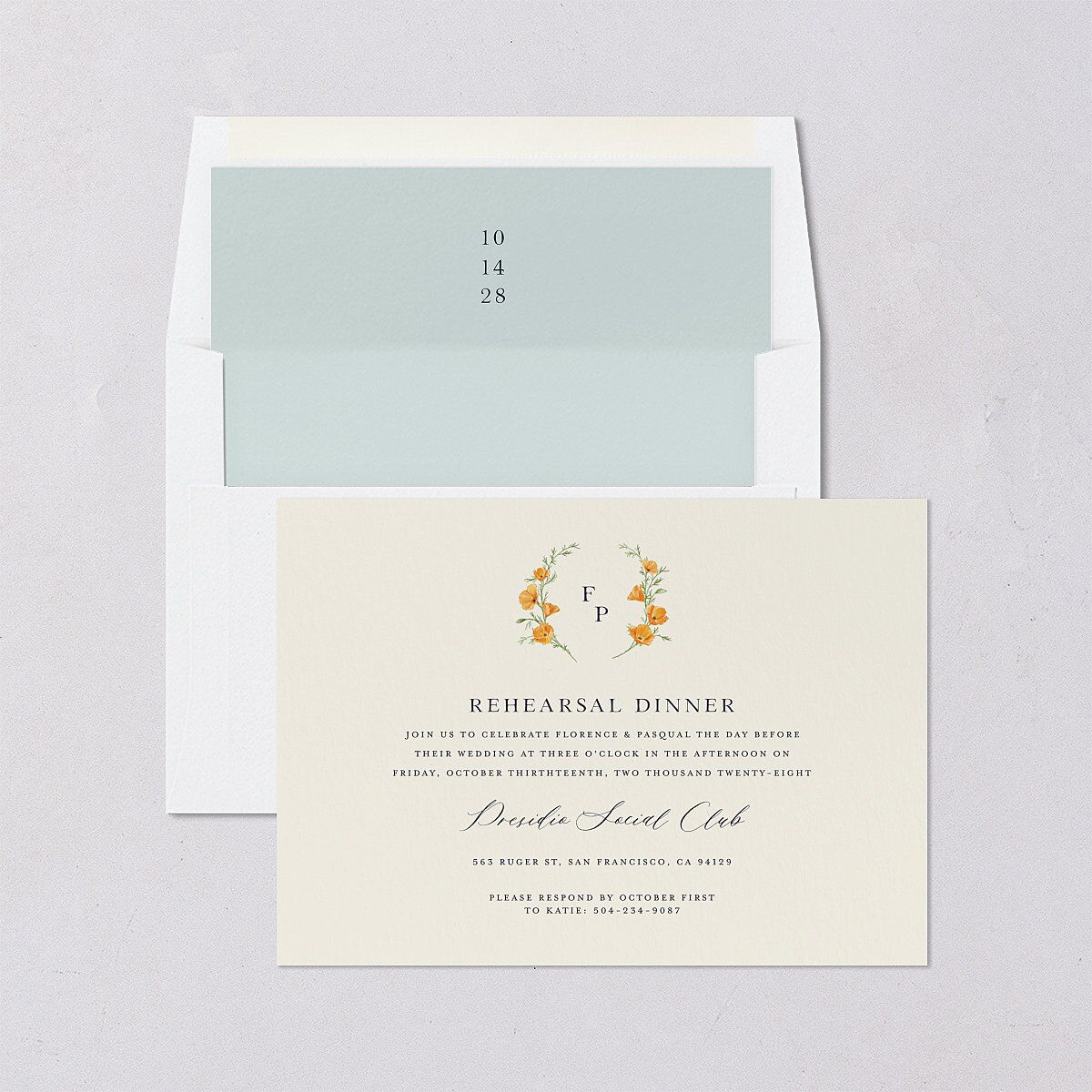 Scenic San Francisco Rehearsal Dinner Invitations Pale Blue Signature Blank Standard