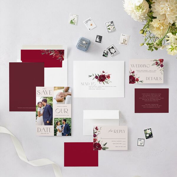 Beloved Union Save The Date Cards Merlot Signature smooth Blank No