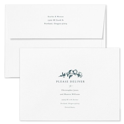 Delicate Vines Rehearsal Dinner Invitation Envelopes Blue Forest Return Address Signature Standard