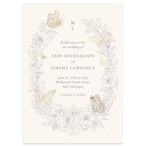 Butterfly Botanical Foil Wedding Invitations Gold Lilac Signature Blank No Standard