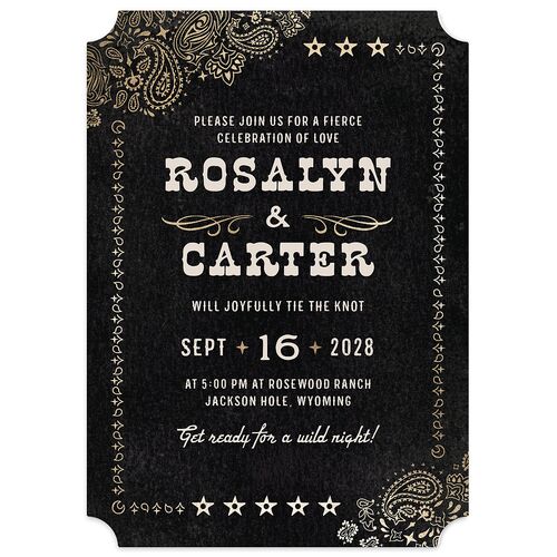 Classic Western Foil Wedding Invitations Midnight Gold Signature Blank No Ticket