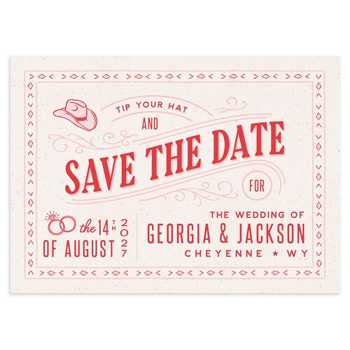 Western I Do BBQ Save the Date Cards Crimson Signature smooth Blank No Standard