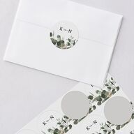Eucalyptus Frame Wedding Stickers Pure White Circle