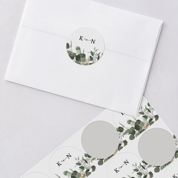 Eucalyptus Frame Wedding Stickers Pure White Circle