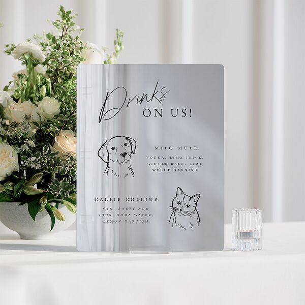 Drinks On Us Pet Drawings Mirrored Acrylic Tabletop Sign Small Pure White Mirrored Acrylic S Tabletop Table Standard