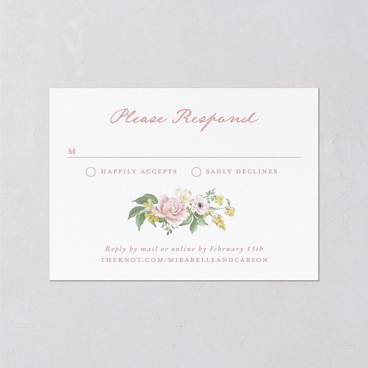 Maximalist Floral Crest Wedding Response Cards Pink Cotton Signature Standard