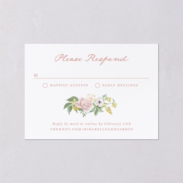 Maximalist Floral Crest Wedding Response Cards Pink Cotton Signature Standard