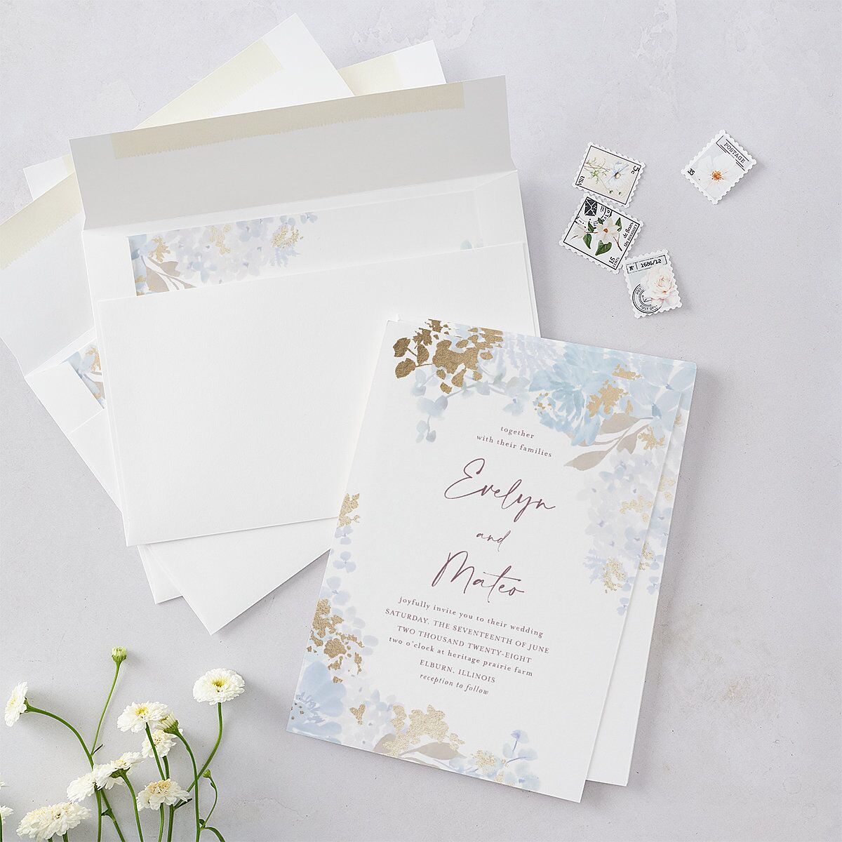 Hydrangea Garden Wedding Invitations Gold Slate Signature Blank No Standard