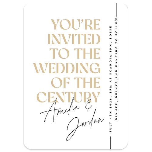 Wedding of the Century Wedding Invitations Pure White Signature Blank No Rounded