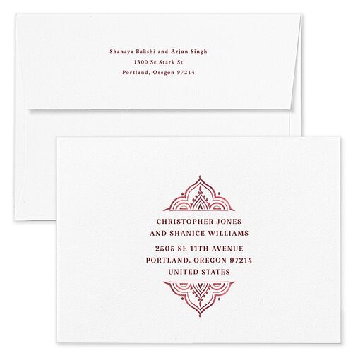 Indian Painted Henna Wedding Invitation Envelopes Kraft Garnet Return Address Standard Signature