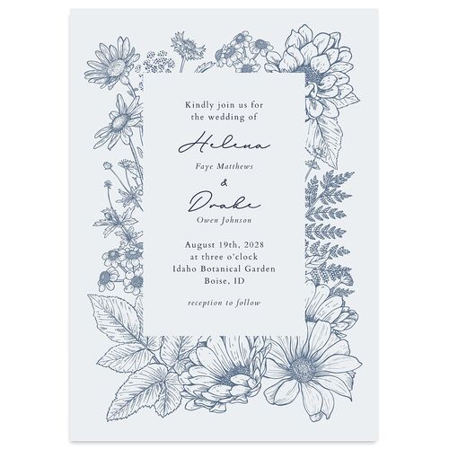 Rustic Botanical Frame Wedding Invitations Navy Signature Blank No Standard