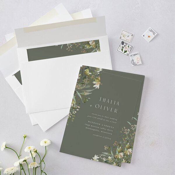 Gilded Greenery Wedding Invitations Gold Deep Olive Signature Blank No Standard