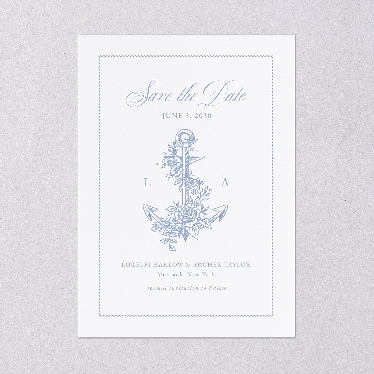 Coastal Oysters and Anchors Save the Date Cards Sea Blue Signature smooth Blank No Standard