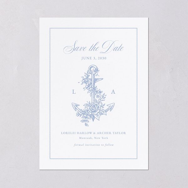 Coastal Oysters and Anchors Save the Date Cards Sea Blue Signature smooth Blank No Standard