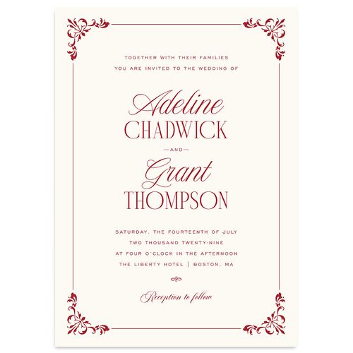 Old Money Wedding Invitations Jewel Red Signature Blank No Standard