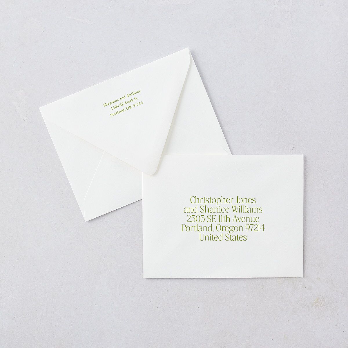 Modern Editorial Wedding Date Save the Date Petite Card Euro Envelopes White Meadow Both Recipient and Return Addresses Luxe Signature