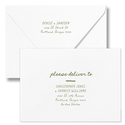 Dainty Bow Save The Date Card Euro Envelopes Peridot White Both Recipient and Return Addresses Luxe Signature