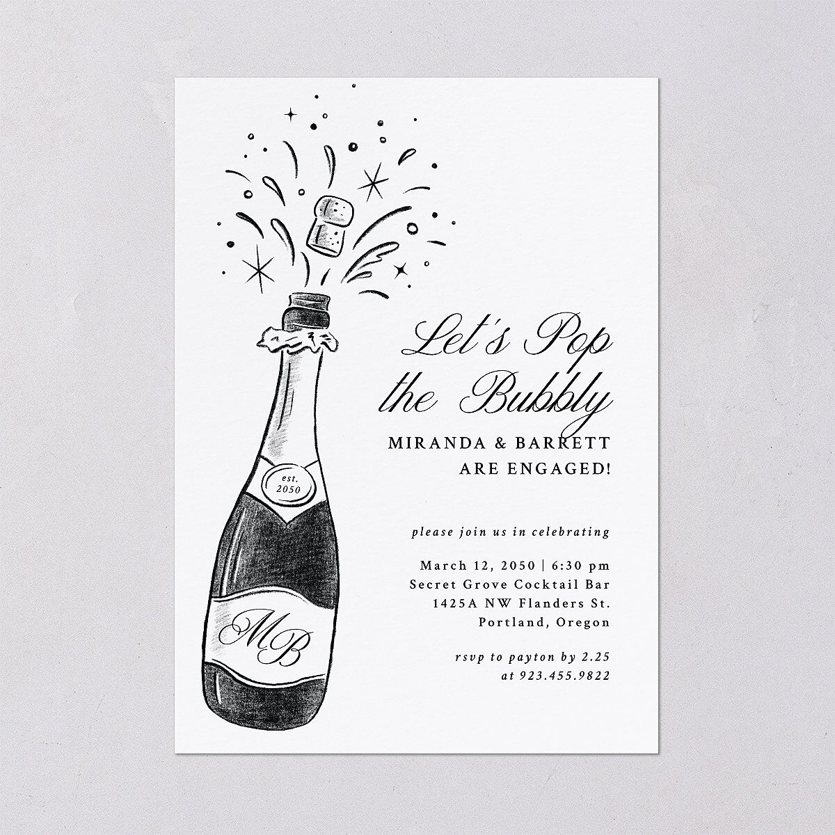 Hand Drawn Champagne Engagement Party Invitations Pure White Signature Blank Standard