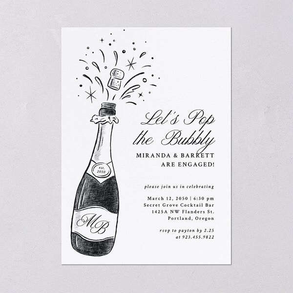 Hand Drawn Champagne Engagement Party Invitations Pure White Signature Blank Standard