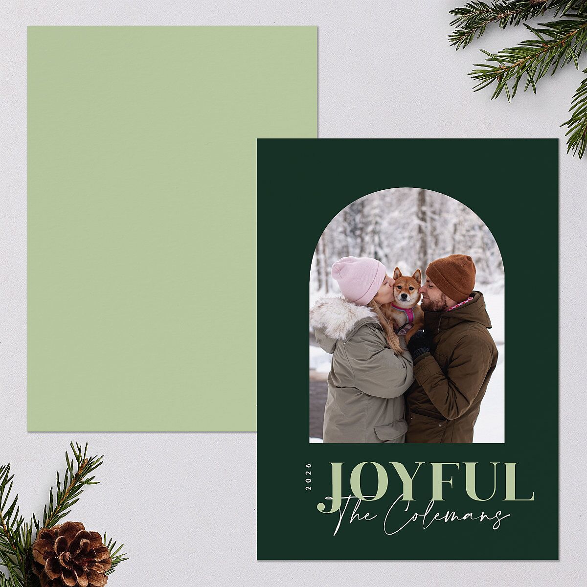 Joyful Arch Holiday Cards Dark Green Signature Blank Standard Portrait