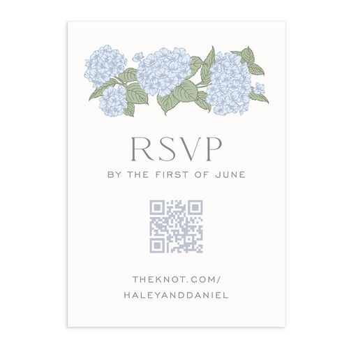 Vintage Hydrangea Frame QR Code RSVP Cards Dusty Blue Signature Standard