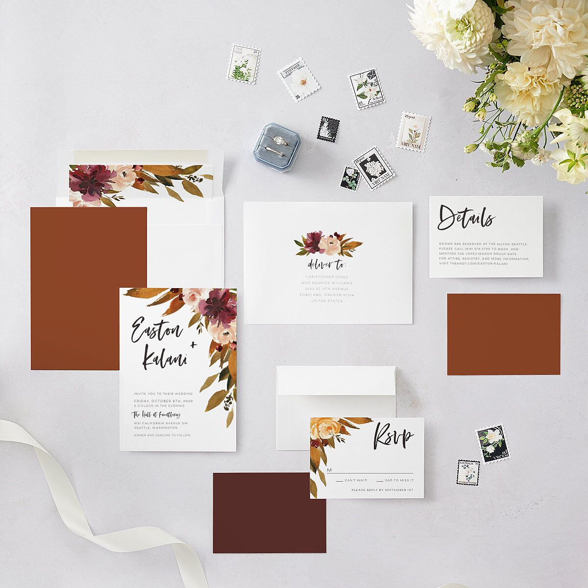 Fall Foliage Wedding Invitations Chestnut Signature Blank No Standard