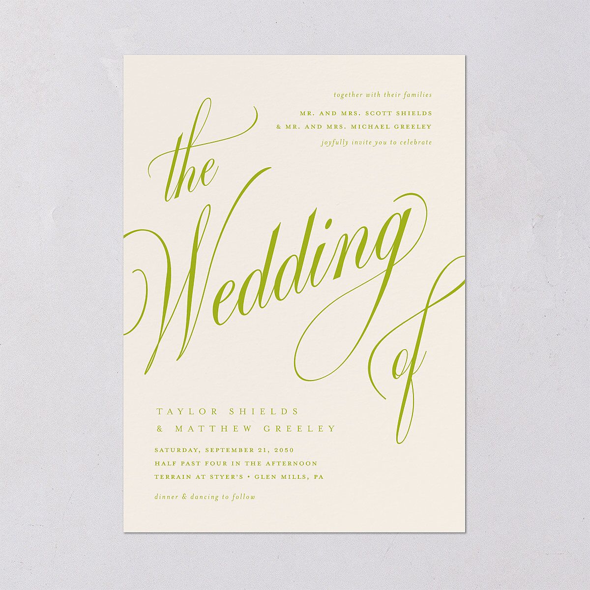 Modern Wedding Of Calligraphy Wedding Invitations Chartreuse Signature Blank No Standard