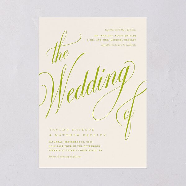 Modern Wedding Of Calligraphy Wedding Invitations Chartreuse Signature Blank No Standard