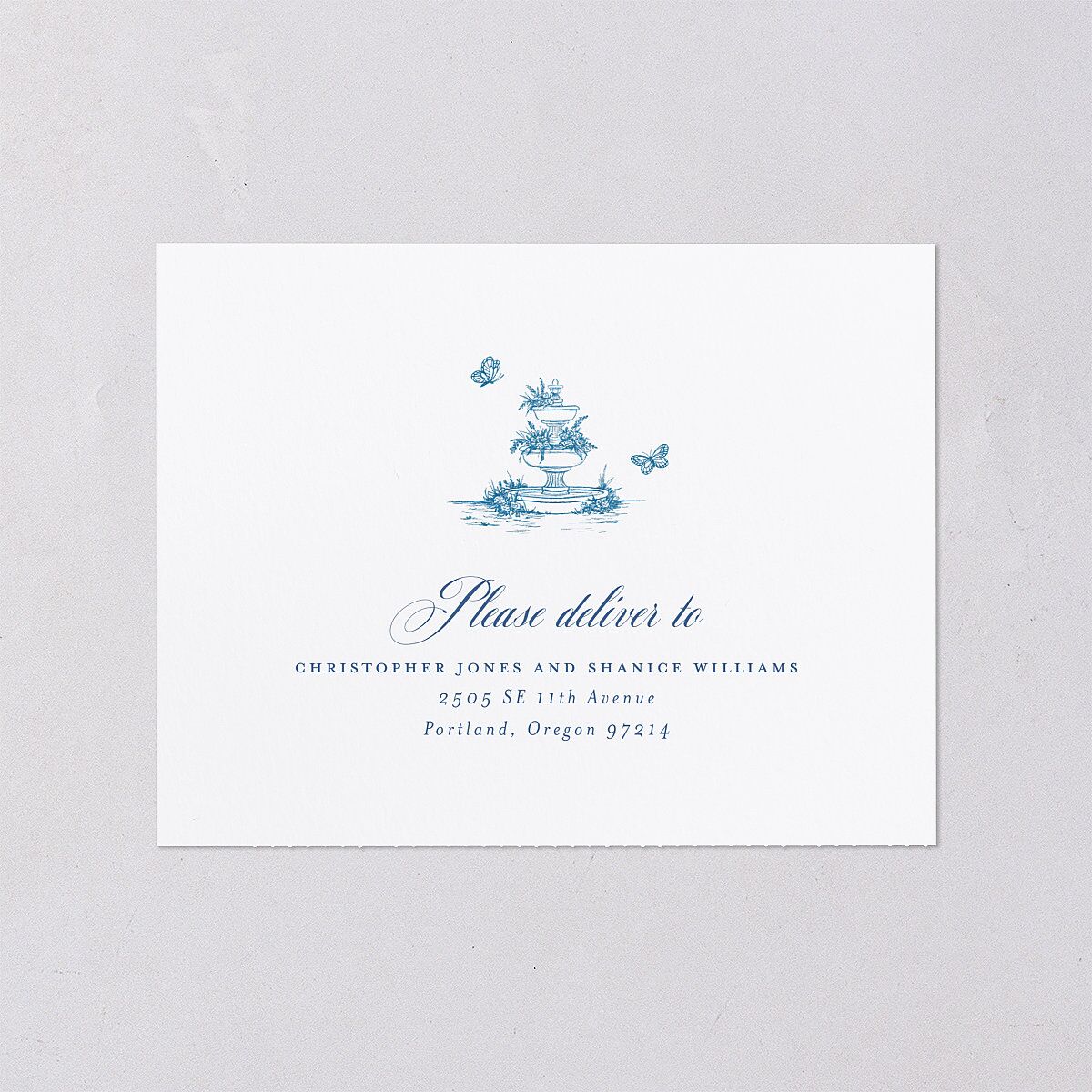 Elegant Antique Toile Frame All-in-One Wedding Invitations by Bridgerton Cruise Signature Light Both Recipient and Return Addresses No