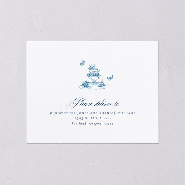 Elegant Antique Toile Frame All-in-One Wedding Invitations by Bridgerton Cruise Signature Light Both Recipient and Return Addresses No